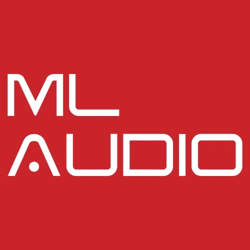 ML Audio Import logo lettres blanches sur fond rouge